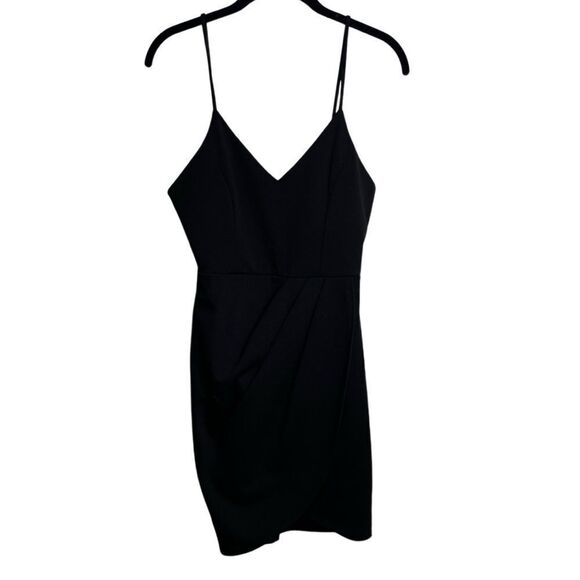 Chocolate Black V Neck Pleated Mini Dress Black Size Large - Picture 2 of 3